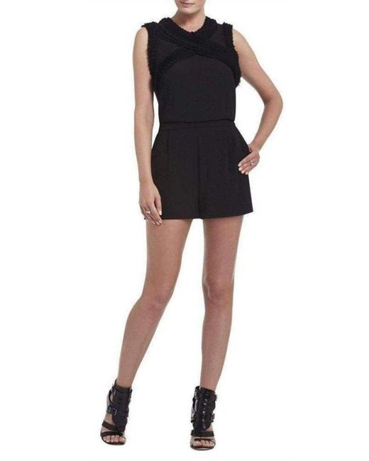 BCBGMAXAZRIA Black Lexxi Sleeveless Ruffle-trim Romper