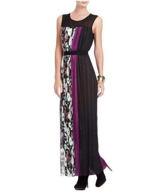 BCBGMAXAZRIA Purple Cerise Pleated Color Block Dress