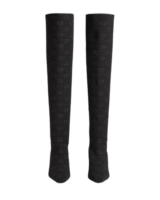 Gucci Black Demi Shimmer GG Over-the-knee Boots