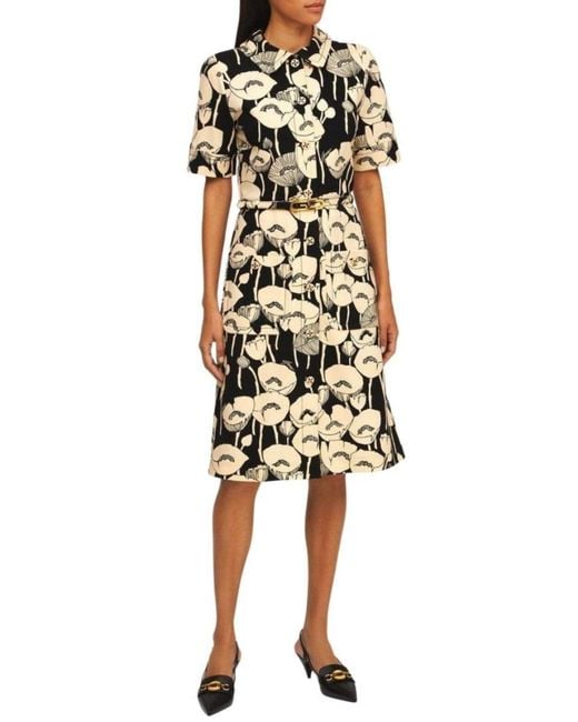 Gucci Black Poppy Flowers Print Jersey Dress