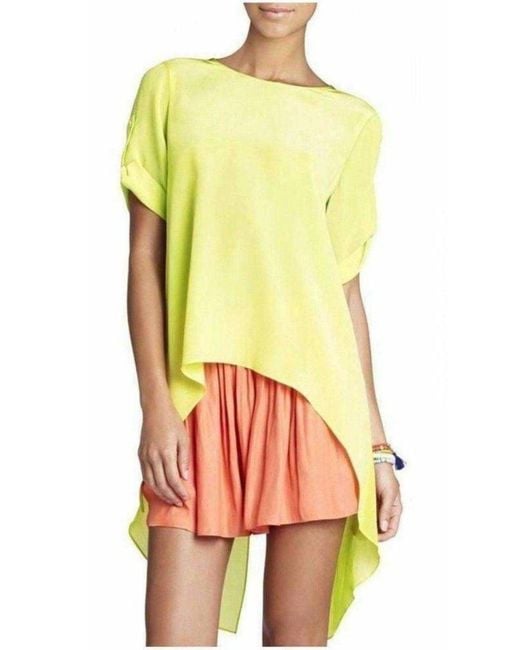 BCBGMAXAZRIA Yellow Silk Lemongrass Caterina Split Back Top