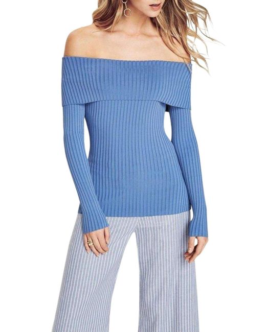 BCBGMAXAZRIA Blue Risa Off-the-shoulder Sweater