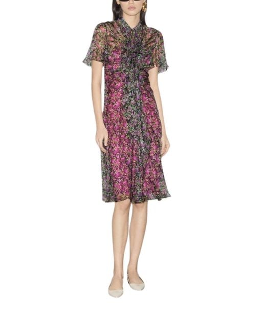 Gucci Red Floral Silk Ruffle Front Evening Dress