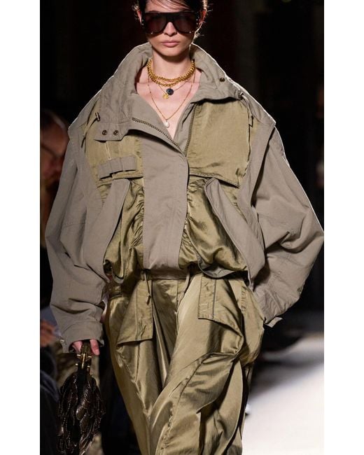 Balmain Green Twill Utility Bomber Jacket