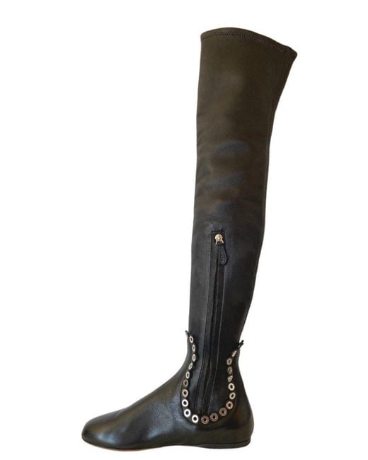 Alaïa Black Over Knee Studded Flat Boots