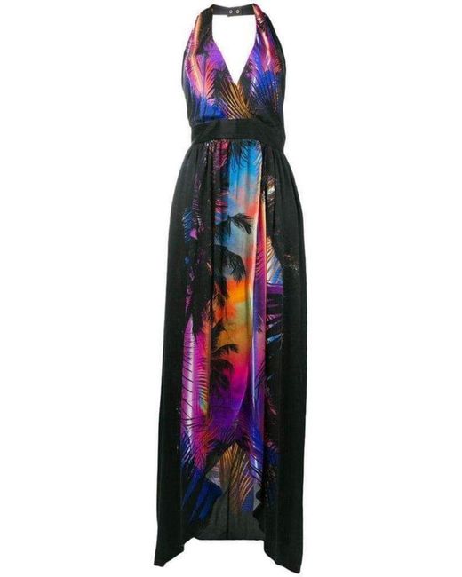 Balmain Multicolor Halter Neck Printed Silk Dress