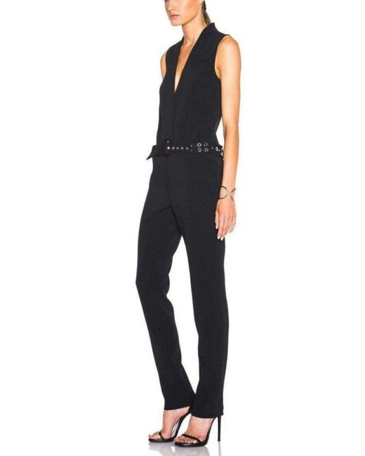 Mugler Blue Sleeveless Stretch Crepe Jumpsuit