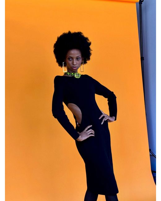 Gucci Black Cotton And Silk Midi Dress With Crystal G Square