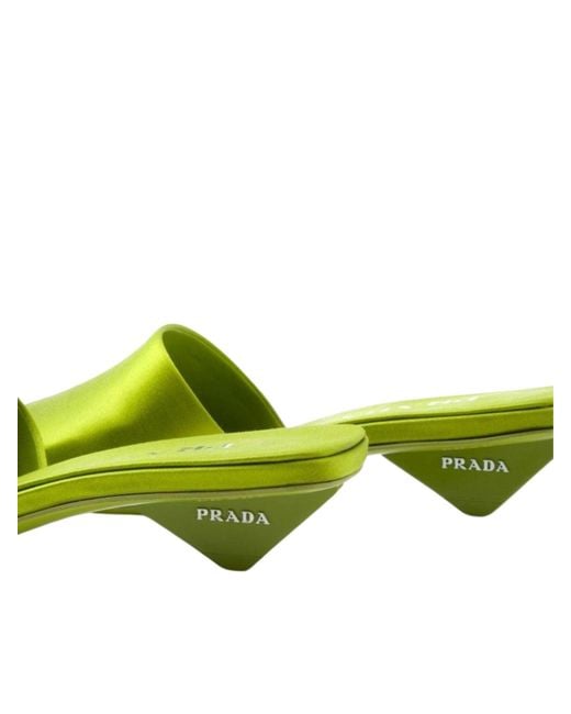 Prada Square-toe Satin Mules in Green | Lyst