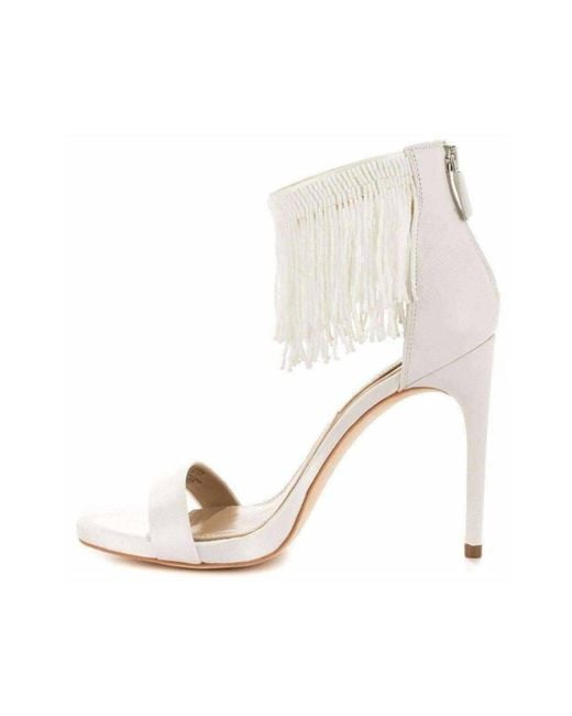 BCBGMAXAZRIA White Devine High Heel Beaded Ankle Dress Sandals