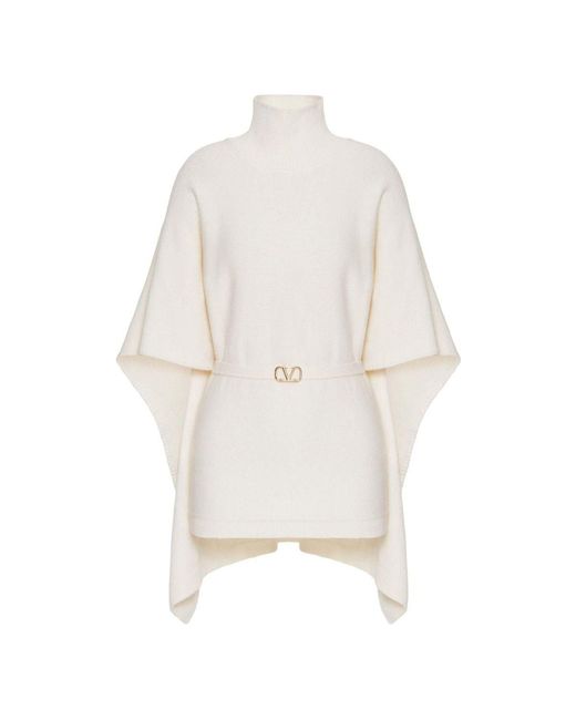 Valentino White Caped Virgin Wool Turtleneck Sweater