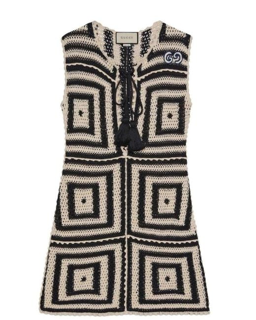 Gucci Gray Crochet-knit Cotton Short Dress