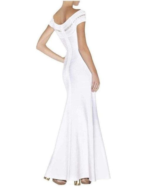 Hervé Léger White Sophia Braided Ottoman Crochet Gown
