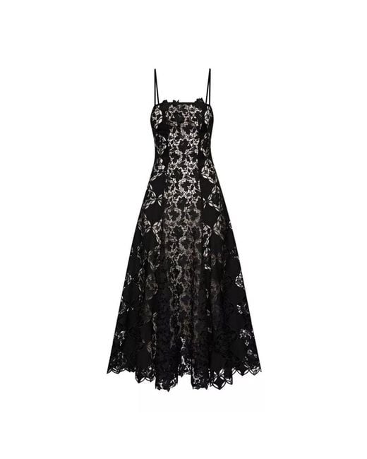 Oscar de la Renta Black Guipure Lace Midi Dress
