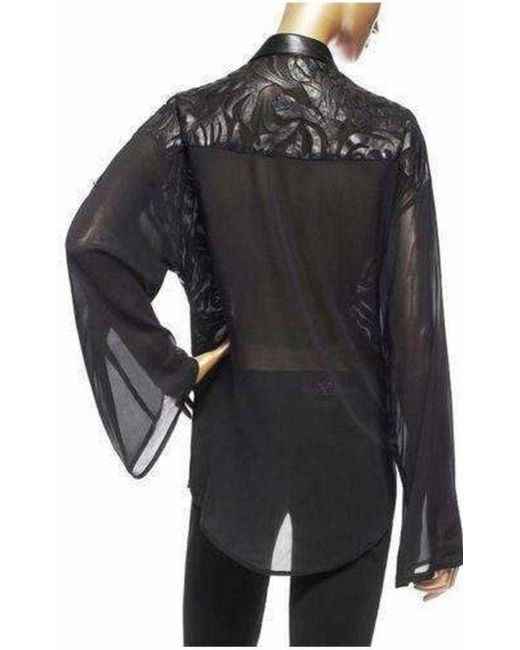 Versace Black Silk Cut Out Leather Applique Shirt It 42 (us 6)