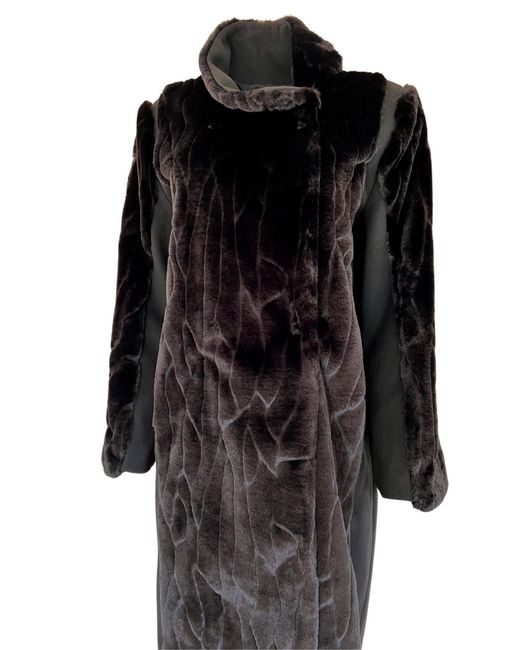 Cult Moda Black Faux Fur Details Long Trench Coat