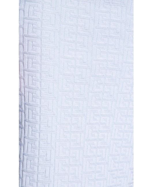 Balmain Blue Embossed Monogram Midi Skirt