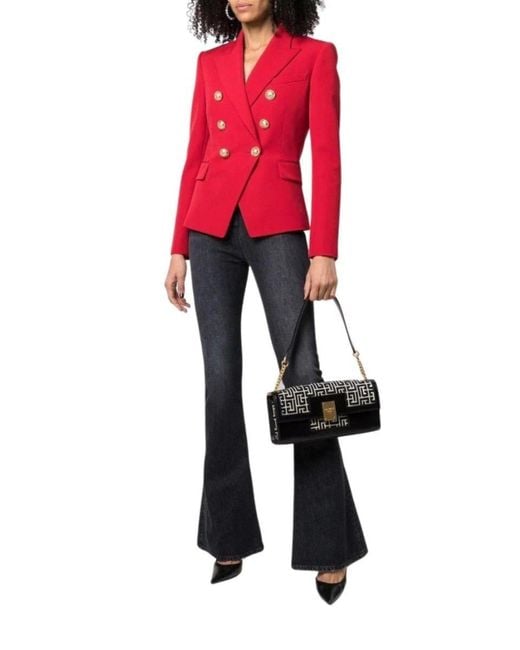 Balmain Red Double Breasted Tailored Wool Blazer