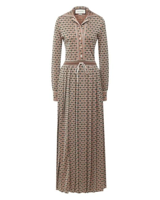 Gucci Natural Long Square G Lamé Dress