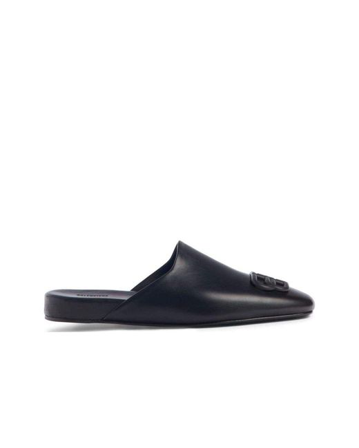 Balenciaga Black Bb Logo Leather Slipper Shoes