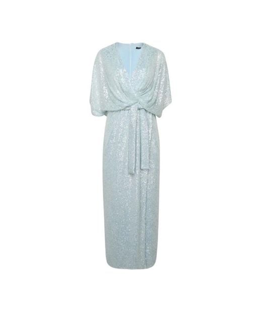 Kiton Blue Micro Sequin Column Dress With Draped Overlay