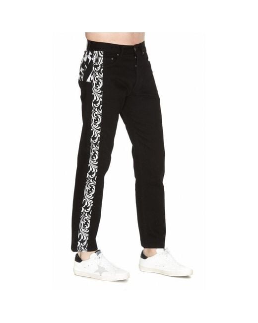 Versace Black Printed Detail Jeans for men