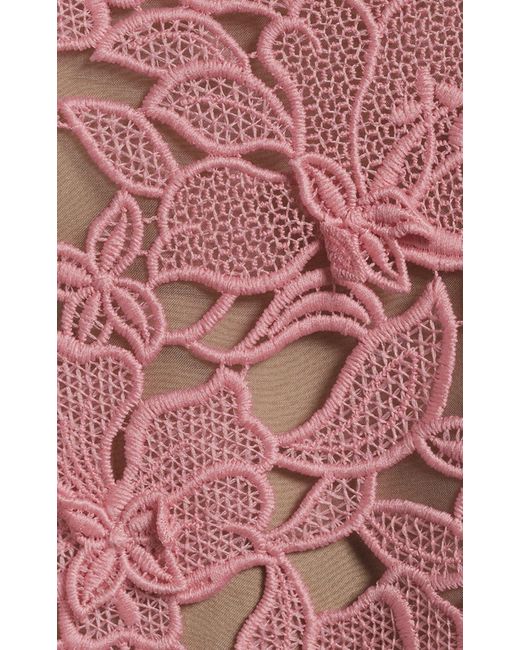 Oscar de la Renta Pink Floral Guipure Lace Dress