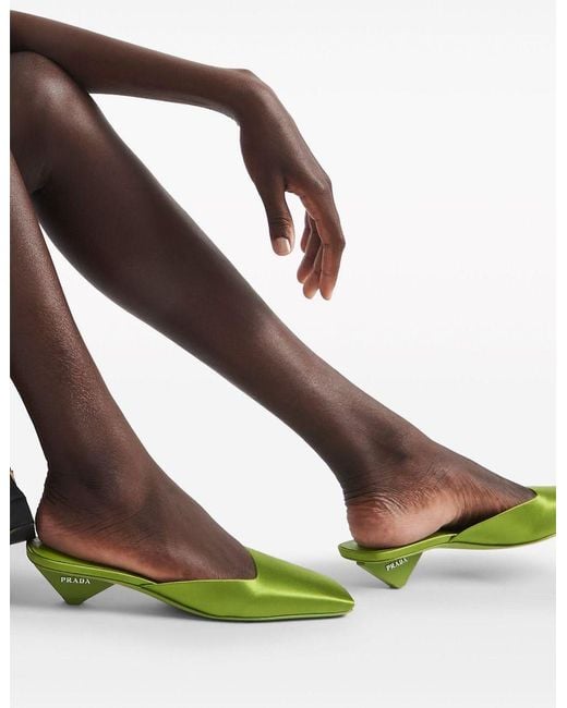 Prada Square-toe Satin Mules in Green | Lyst