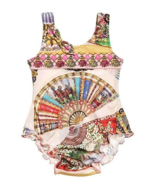 Dolce & Gabbana Multicolor Fan Print One Piece Kids Swimsuit