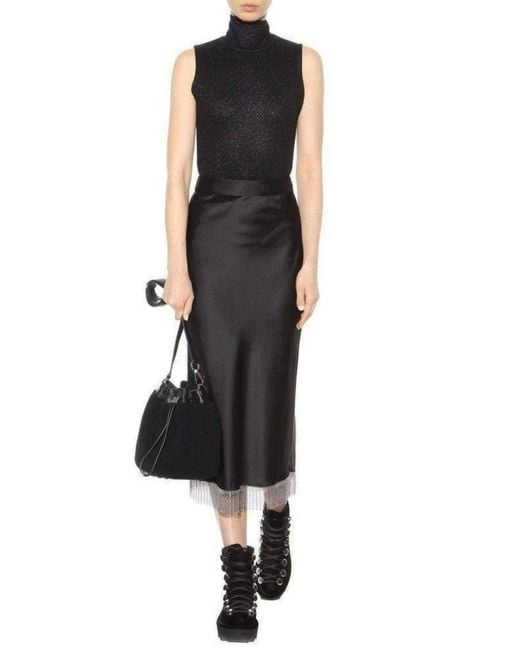 Alexander Wang Black Silk Metal Fringe Skirt Us 8