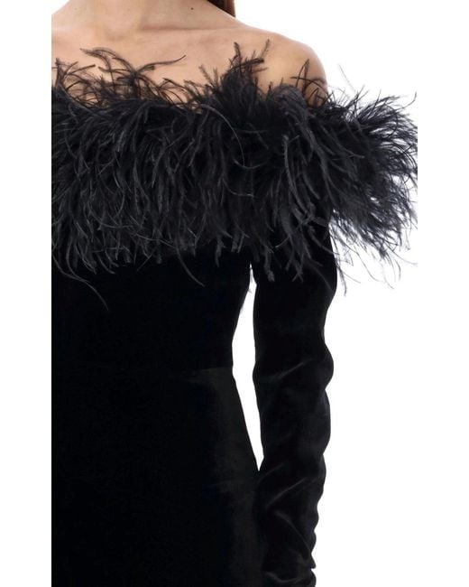 Alessandra Rich Black Feather-trim Velvet Mini Dress