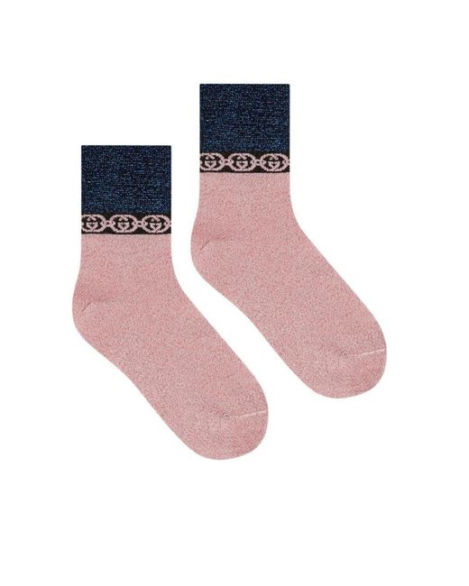 Gucci Blue Interlocking G Chain-trimmed Socks
