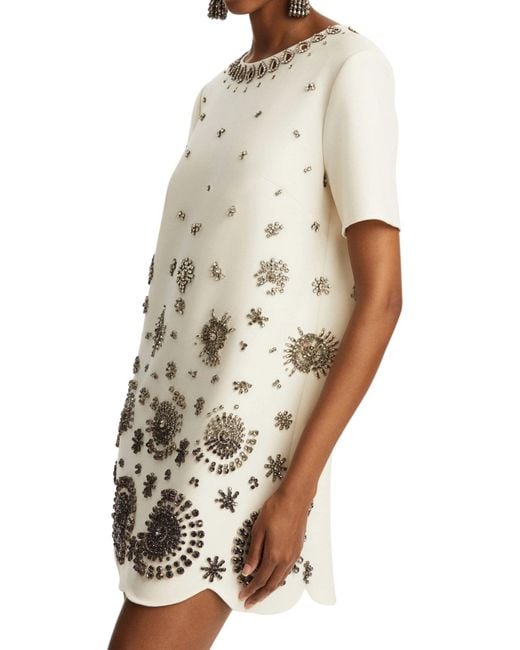 Oscar de la Renta Natural Crystal Medallion Shift Dress