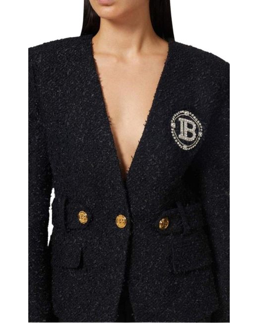 Balmain Black Embellished Double-breasted Blazer