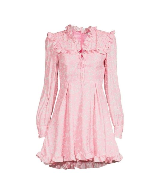 Alessandra Rich Pink Butterfly Jacquard Silk Mini Dress