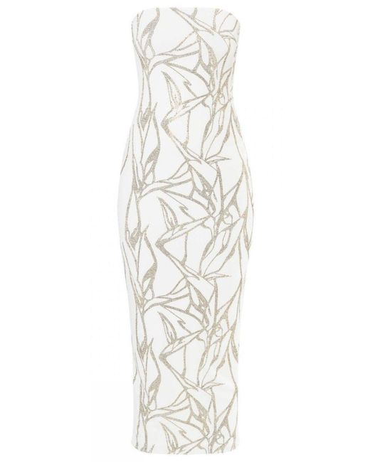 Alexandre Vauthier White Beaded Strapless Midi Dress