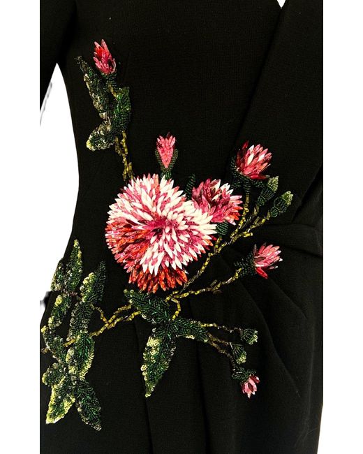 Oscar de la Renta Black V-neck Crystal Cocktail Dress