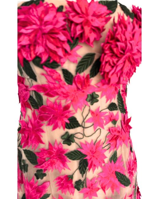 Oscar de la Renta Pink Dahlia Floral-appliqué Mini Dress