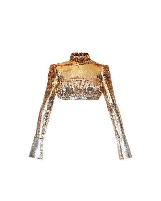 Rabanne Multicolor Ombré Sequin Ruffle Neck Top