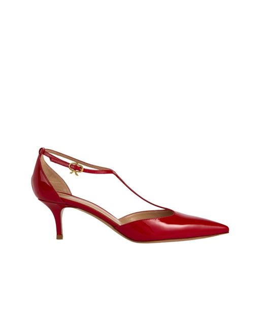 Gianvito Rossi Red Ribbon T-bar Patent Leather Pumps