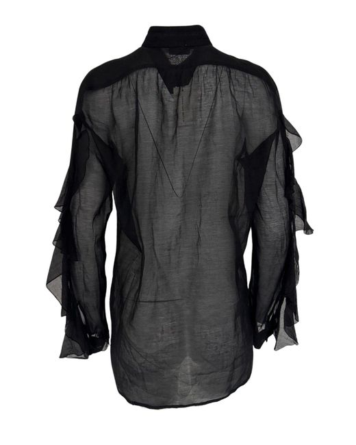 Dries Van Noten Black Ruffle Cotton Silk Blend Shirt