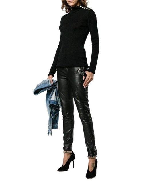 Balmain Black Knit Turtleneck Fine Wool Sweater Fr 38 (us 8)