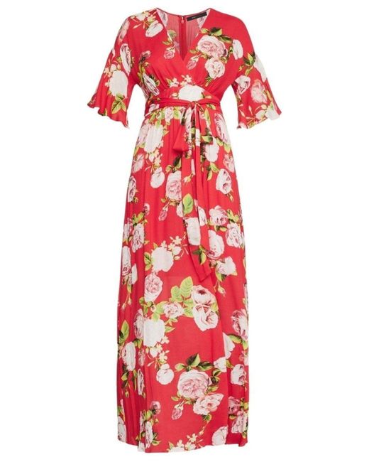 BCBGMAXAZRIA Red Floral-print Faux-wrap Maxi Dress