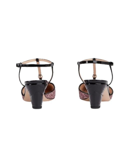 Gucci Pink Glitter Slingback Double G Pumps 55mm