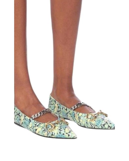 Gucci Green Floral Horsebit Ballerina Shoes