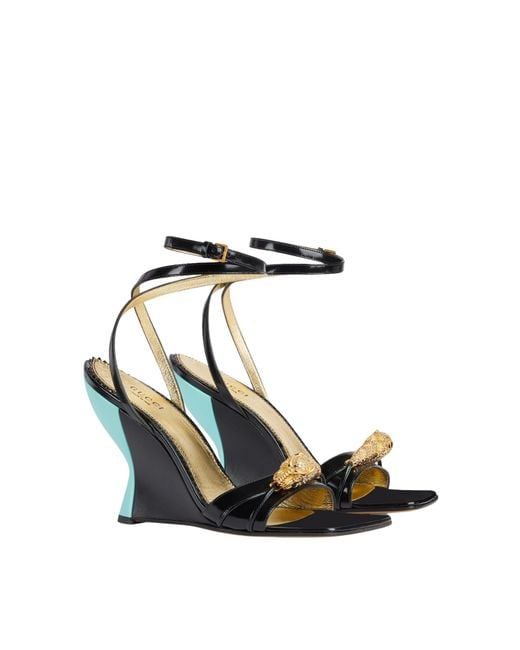 Gucci Blue Two-toned Embellished Wedge Sandals