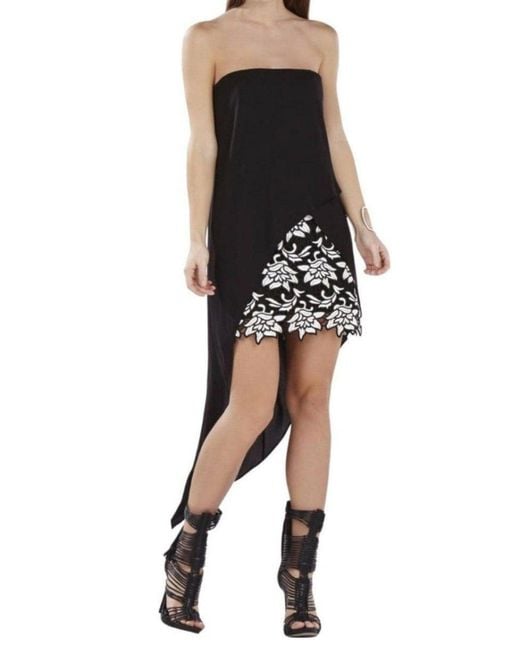 BCBGMAXAZRIA Black Krystin Strapless Asymmetrical Hem Dress