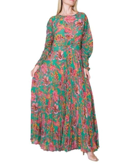 Etro Brown Ying Yang Micro-print Pleated Chiffon Gown It 44 ( Us 8 )