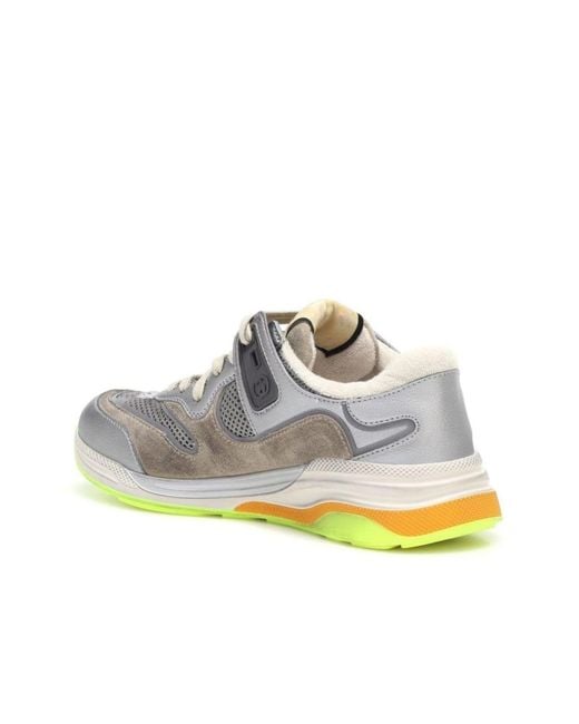 Gucci White Ultrapace Metallic Leather Distressed Suede Sneakers It 36