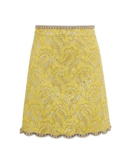Gucci Yellow Brocade Jacquard Mini Skirt It 38 (us 2)